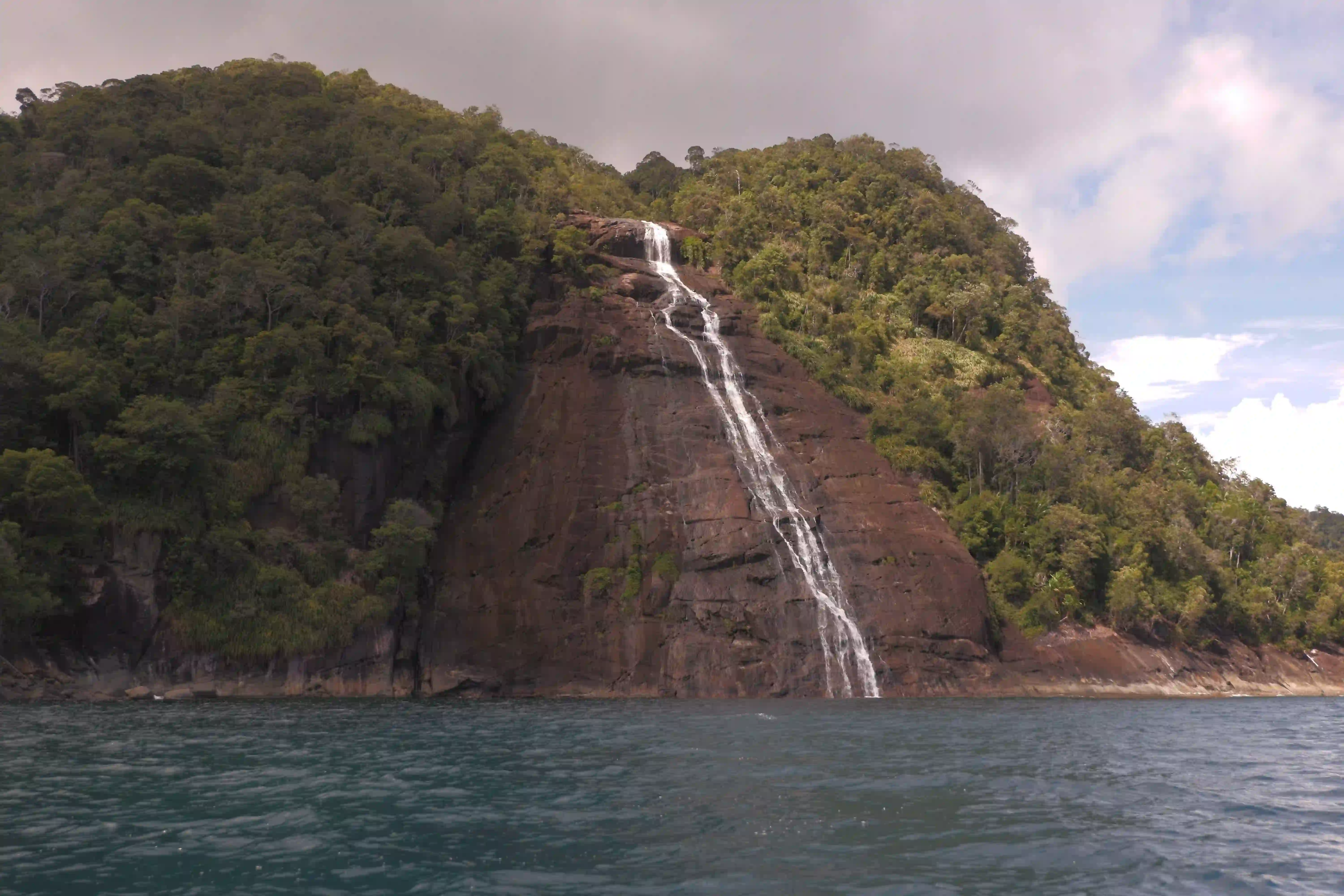 A waterfall flowing into the sea at Mursala Island